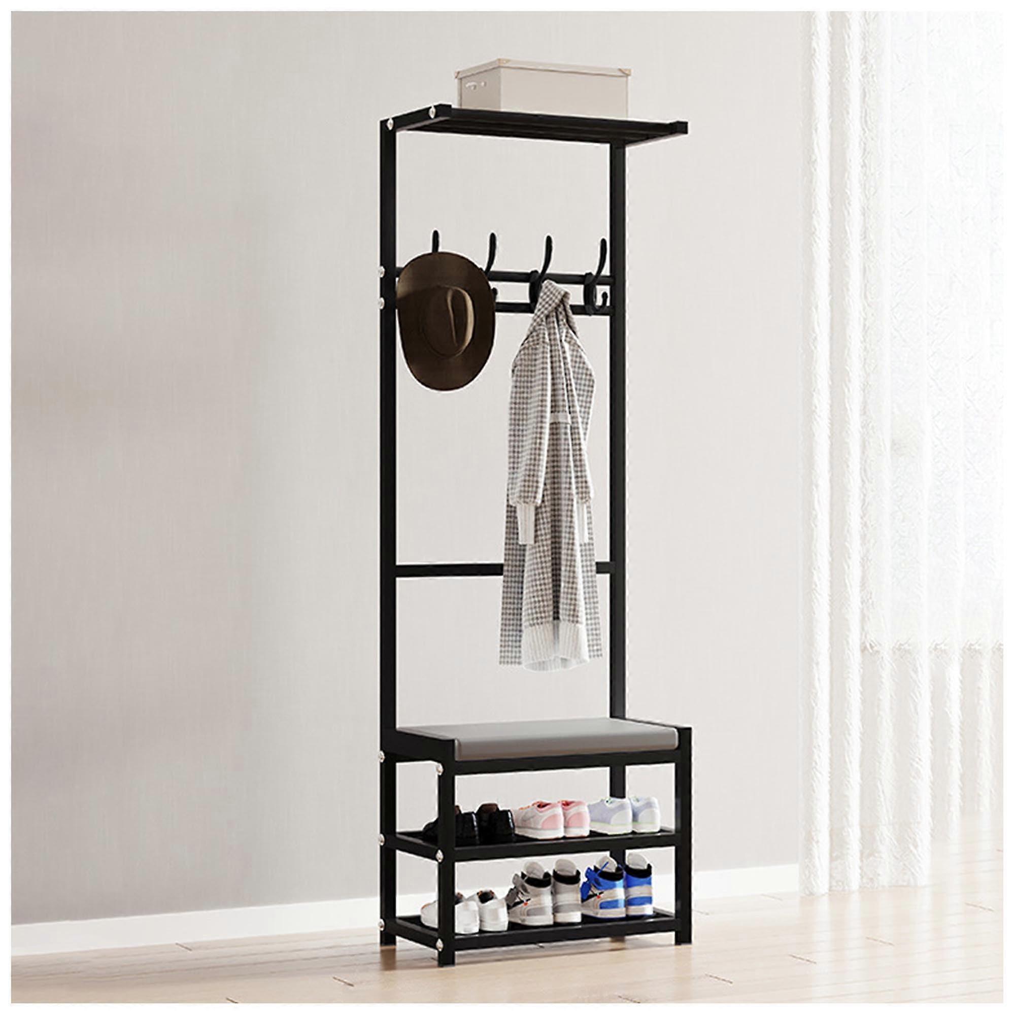 Entryway Bench Coat Rack Organizer, With Storage Bench And Shoe Rack Freestanding 4In1 Home Organizer With Soft Cushion 40x26x160CM Black