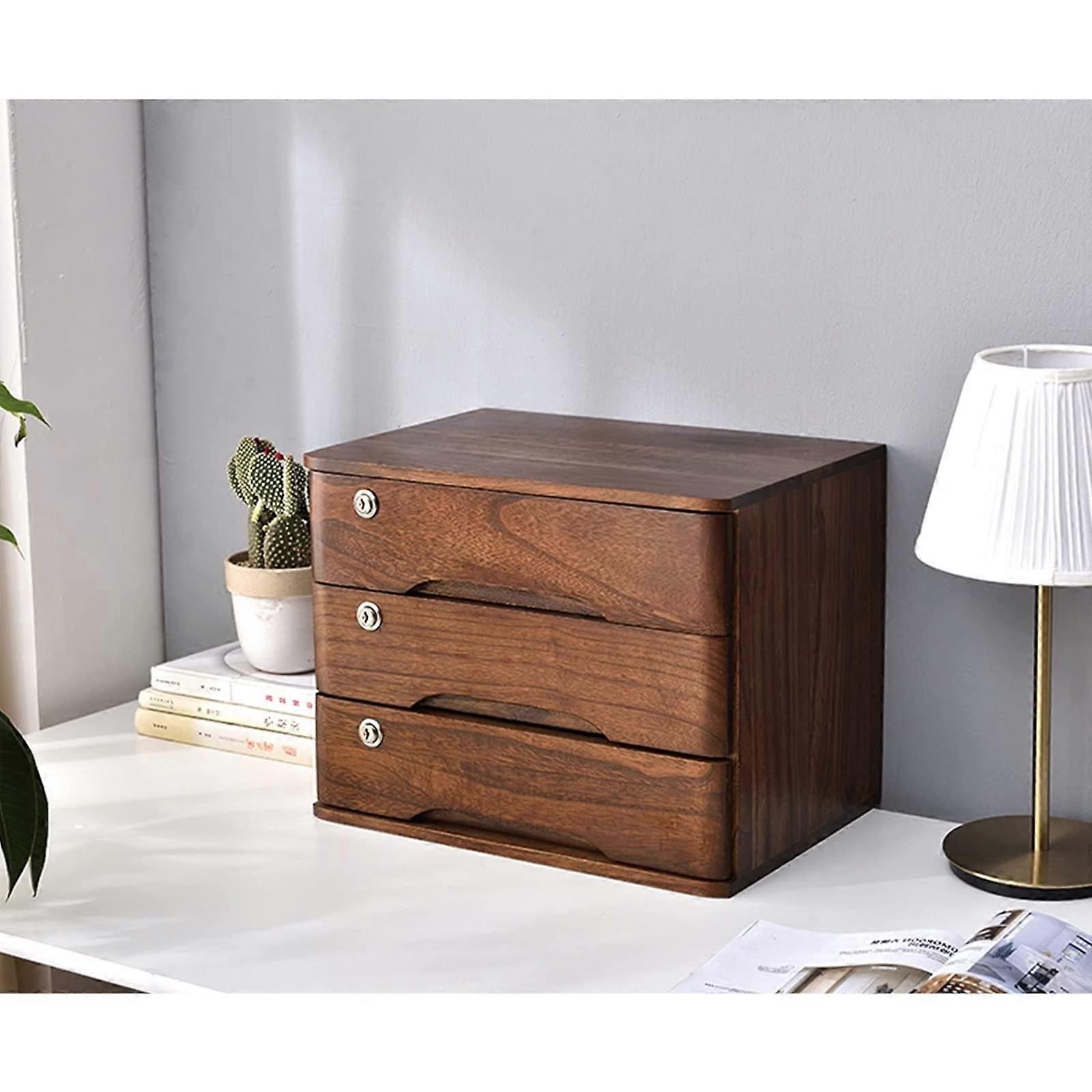 Solid Wood Desktop File Cabinet with Lock and 3 Drawers Flat File Storage and Data Cabinet for Desktop nization E 3 drawers Ref: 8592