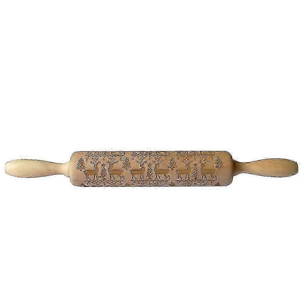 Elk Pattern Embossed Wooden Rolling Pin for Baking and Pastry Decoration