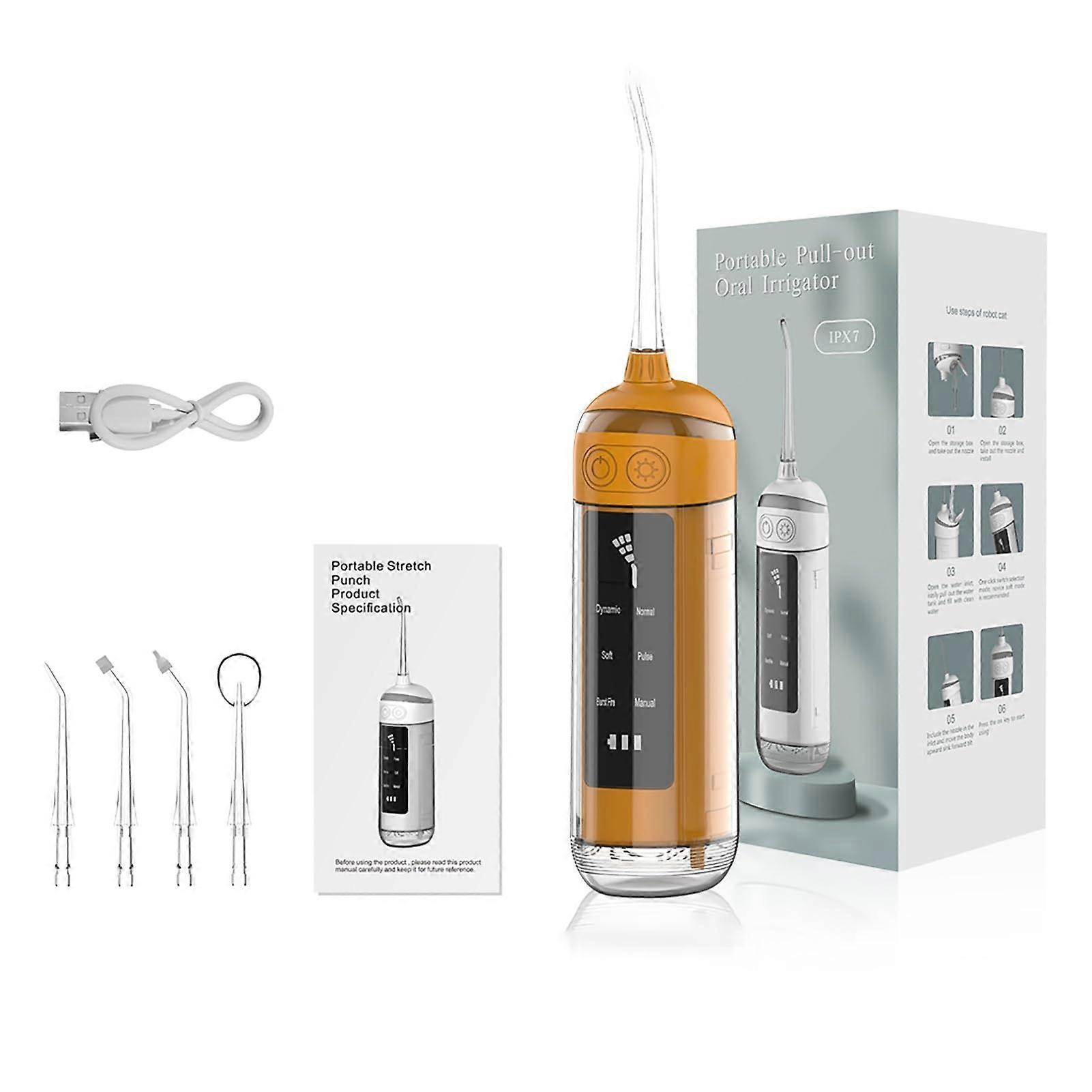 6Mode Oral Irrigator Portable Water Flosser with 4 Nozzles (Orange)