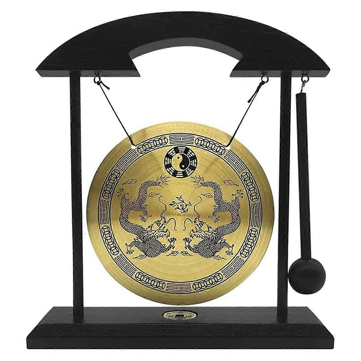 Desktop Gong - Feng Shui Brass Gong Desktop Ornament with Stand and Mallet, Delicate Chinese Home D