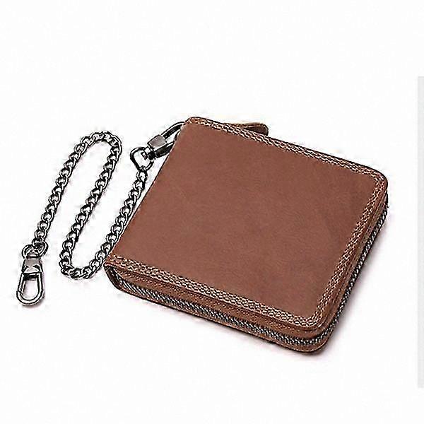 جلد طبيعي محفظة رجالية مع سلسلة وسحاب لبطاقات الائتمان