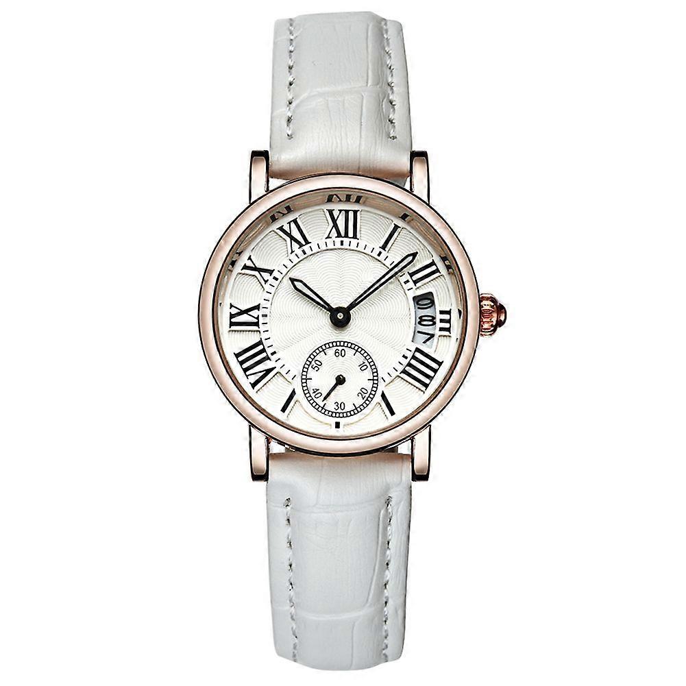 Sanda Women Analog Round Quartz Leather Strap Date Watch Classical Wristwatch (White Strap)