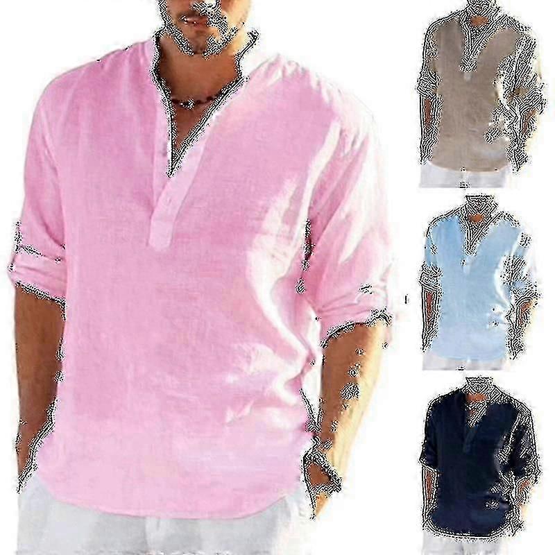 رجالي قميص كتان أنيق كم طويل مزيج قطن ذكي كاجوال S-5XL