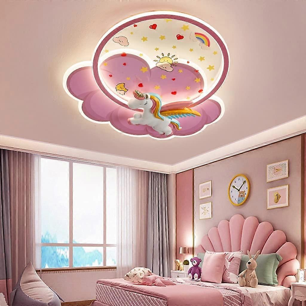 Modern LED Unicorn Ceiling Light for Kids Room, Dimmable 3000K-6000K Pink Lamp with Remote, Cloud Shade Design for Boys & Girls