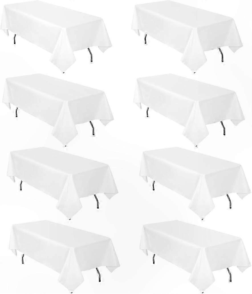 8-Pack Polyester Tablecloths, 60x102 Inches, White Rectangle Table Covers for Dining