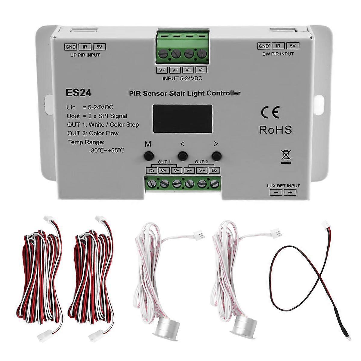 5-24VDC PIR Sensor 24 Stufen Treppenlicht Controller ES24 24CH Einfarbig RGB Pixel SPI Treppe Li