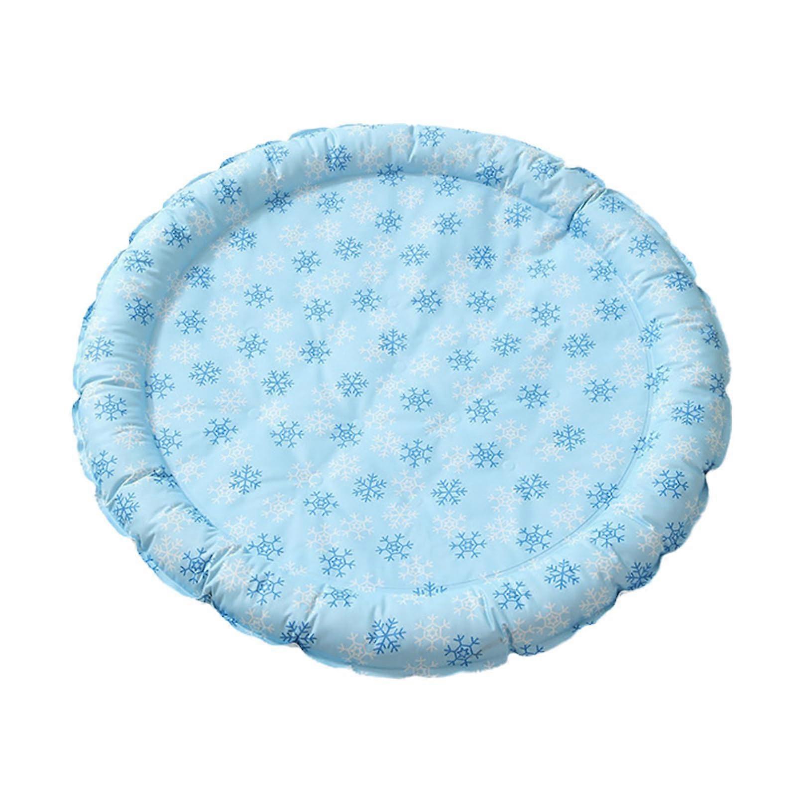 Circular Pet Cooling Mat 50cm With Soft Gel Filler Waterproof Ice Pad For Dog Cat Hot Weather Blue Snowflake Design