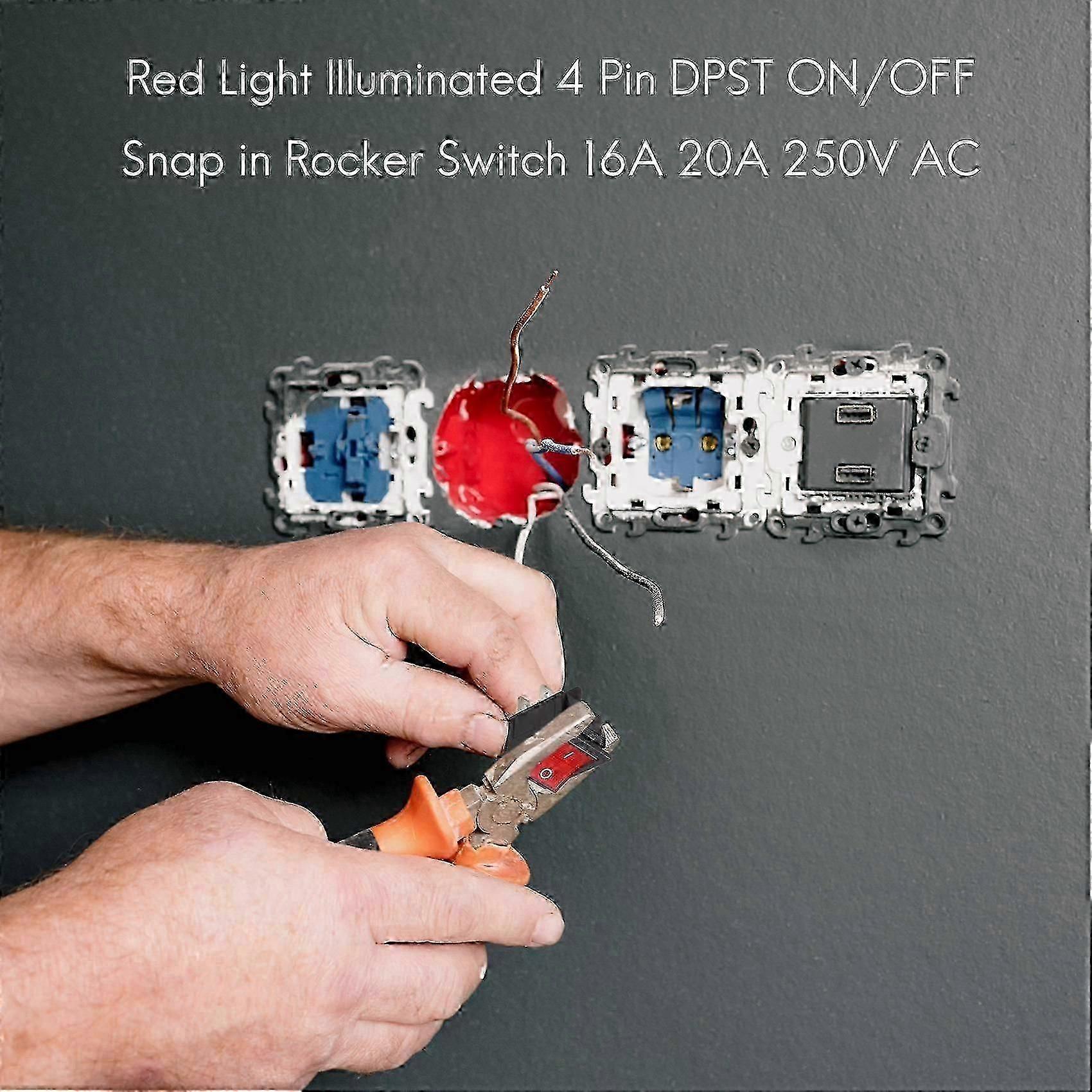 Red Light Illuminated 4 Pin DPST On Off Snap In Rocker Switch 16A 20A ...