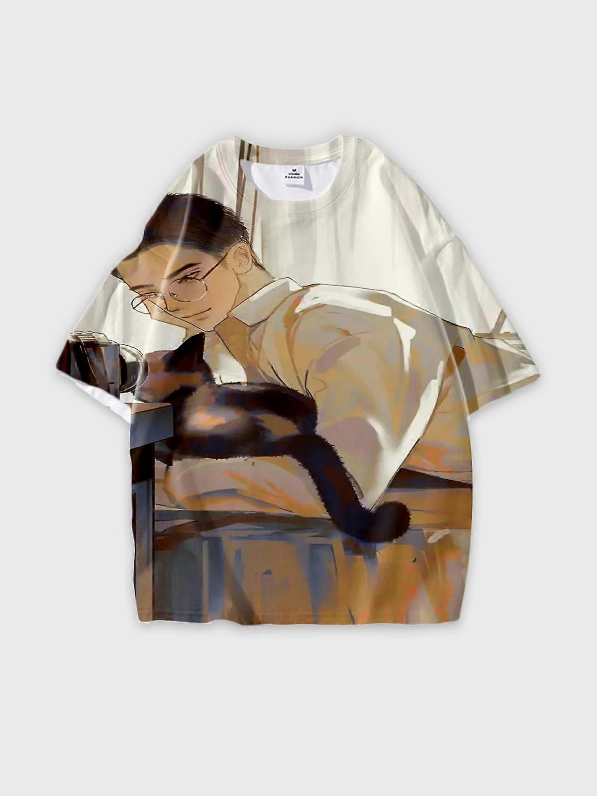 T-Shirt Round Neck, Loose Short Sleeve Wu Zhe's Wildness Graphic Tee, Unisex Summer Casual Top W3241