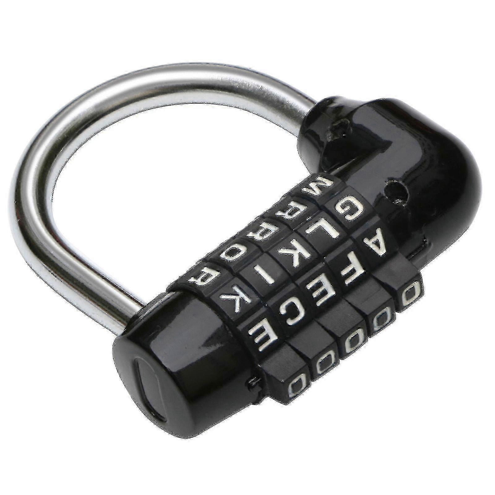 5 Letter Combination Padlock with Key for School Gym Locker Black