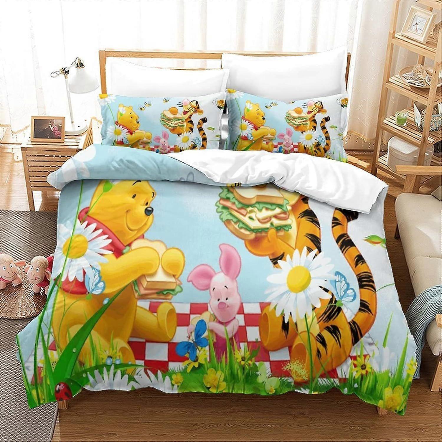 Double Duvet Cover Set Winnie The Pooh Printed Duvet Covers Double Size Bedding Sets Extra Soft Microfiber Hypoallergenic 140x200cm
