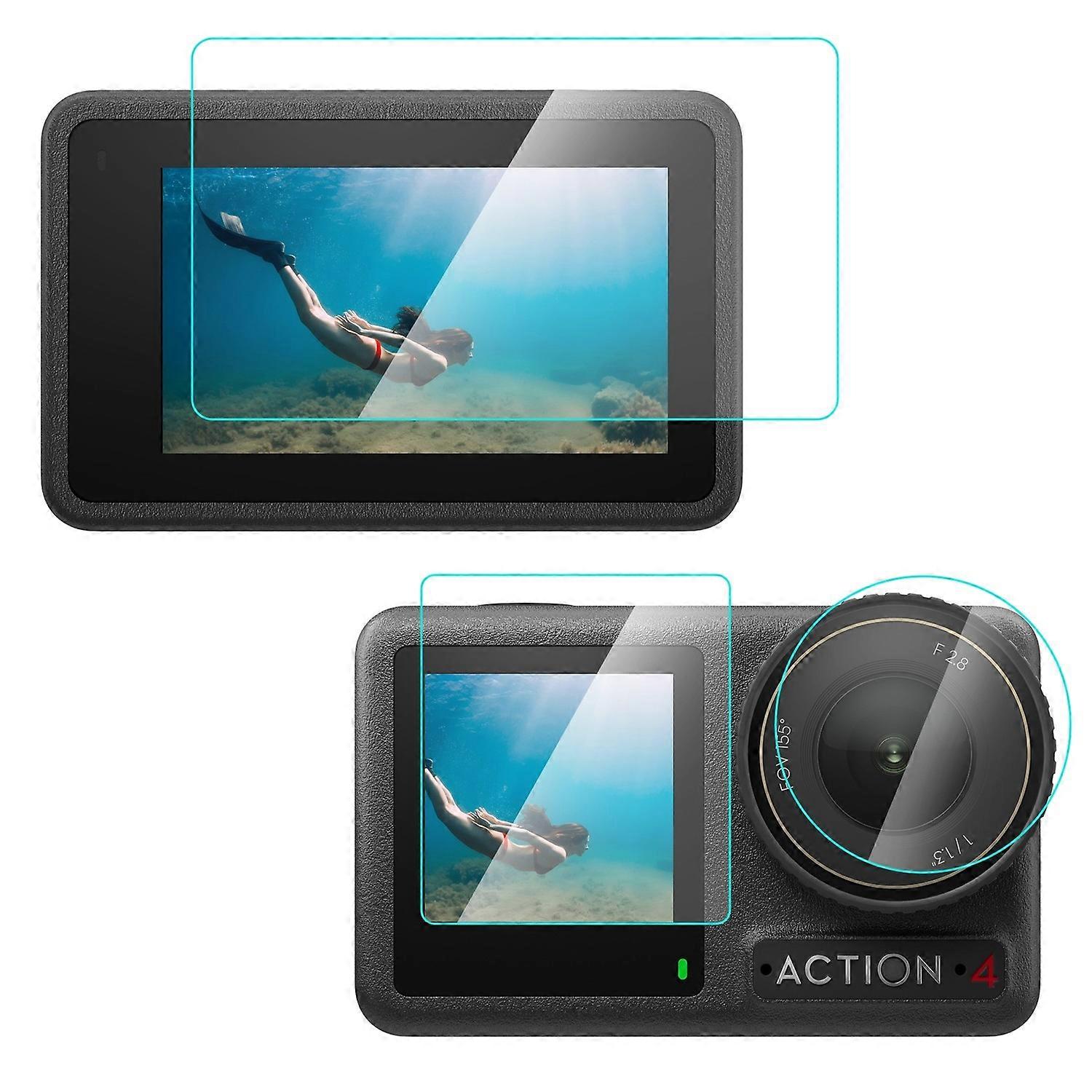 PULUZ PU953T For DJI Osmo Action 4 Screen Protector Set with Lens/Front/Rear Screen Tempered Glass F