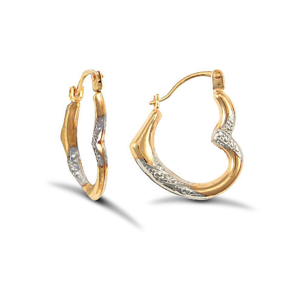 Jewelco London 女士 9K 黄金和白金闪亮心形克里奥尔耳环
