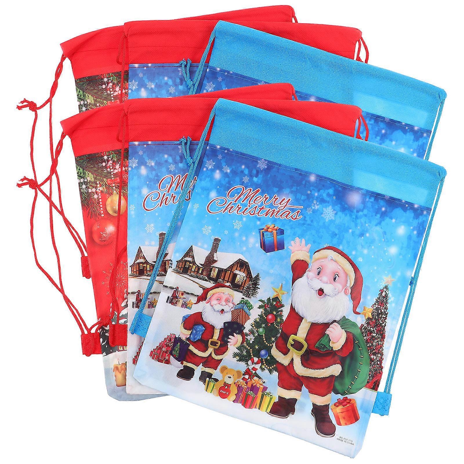 Christmas Santa Claus Drawstring Pouch for 6Pcs