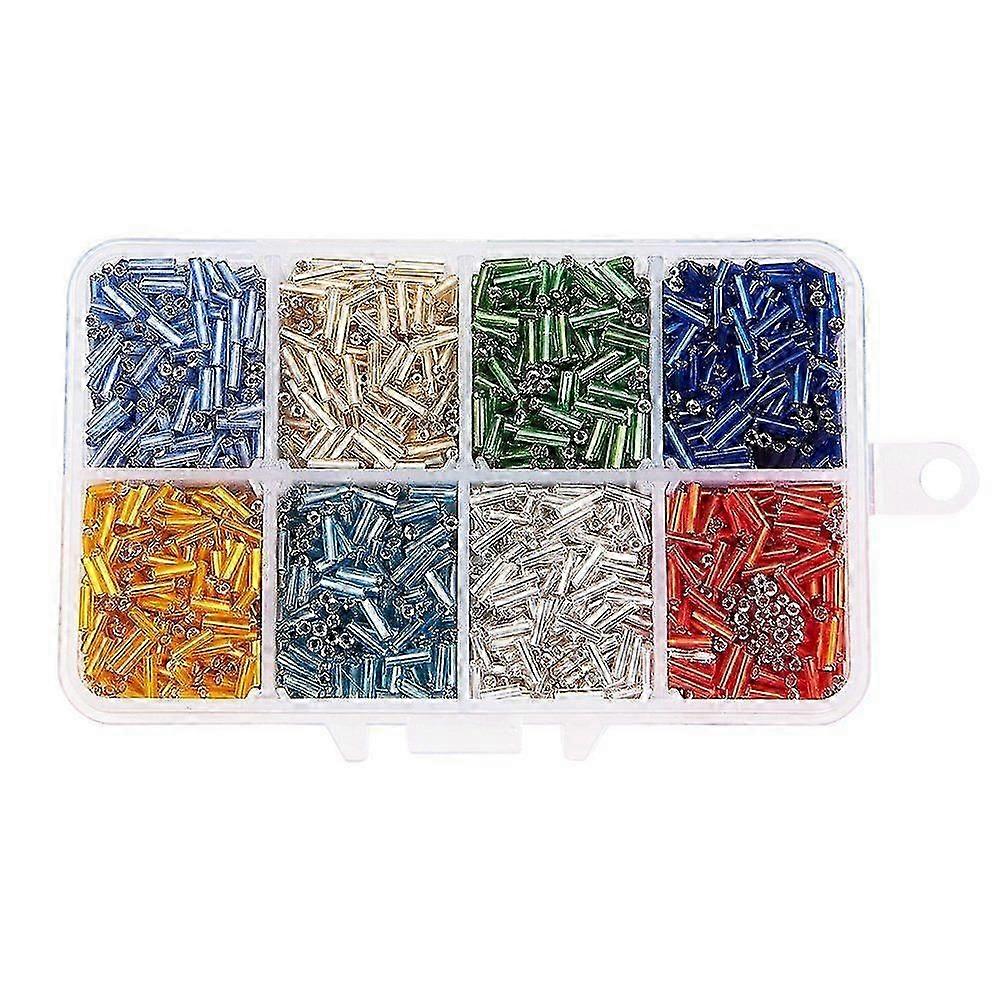 Small Box about 3500pcs 8 Mixed Colors Silver Lined Glass Bugle Beads for Jewellery Making, 6x1.8mm