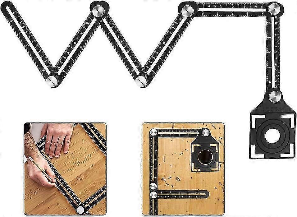 Multi Angle Measuring Ruler, Aluminium Alloy Angle Template Tool, Six Sided Folding Ruler and Ceramic Tile Punch Locator for DIY