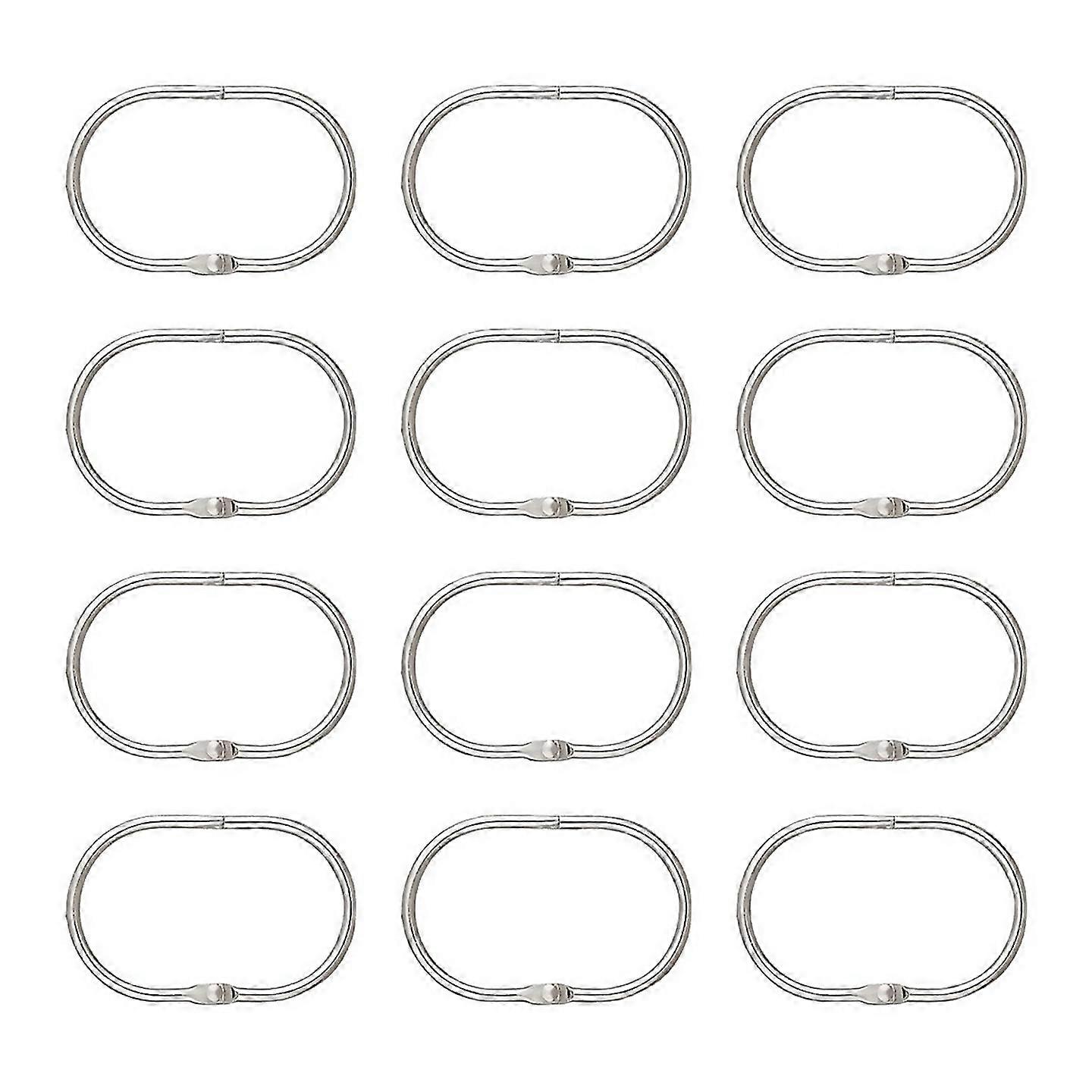 For 12 Pcs Open Shower Curtain Hook Rings Oval Hanging Silver