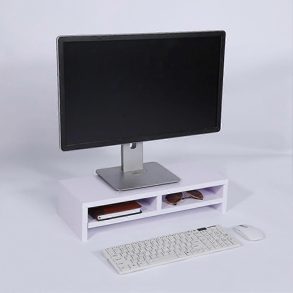 2Tier Desktop Monitor Stand Shelf Plinth TV LCD Laptop PC Screen Riser Titanium White
