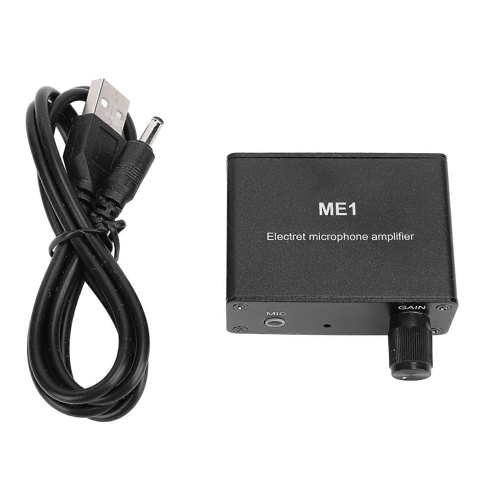 Electret Microphone Amp Adjustable Gain 020db Condenser Mic Headphone Sound Preamplifier ME1 3.5mm Input
