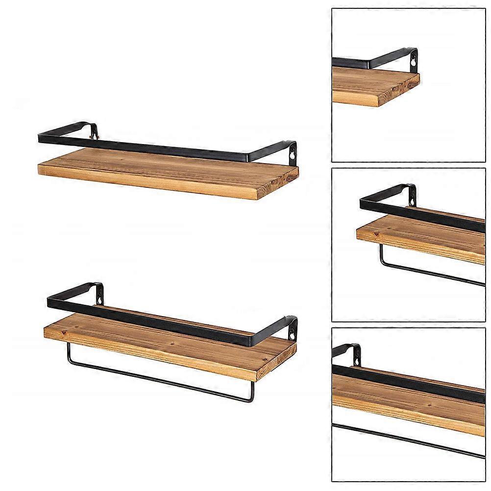 Iron Art Shelf Wall Mounted Rack for Storage 2Pcs Khaki Wood Material