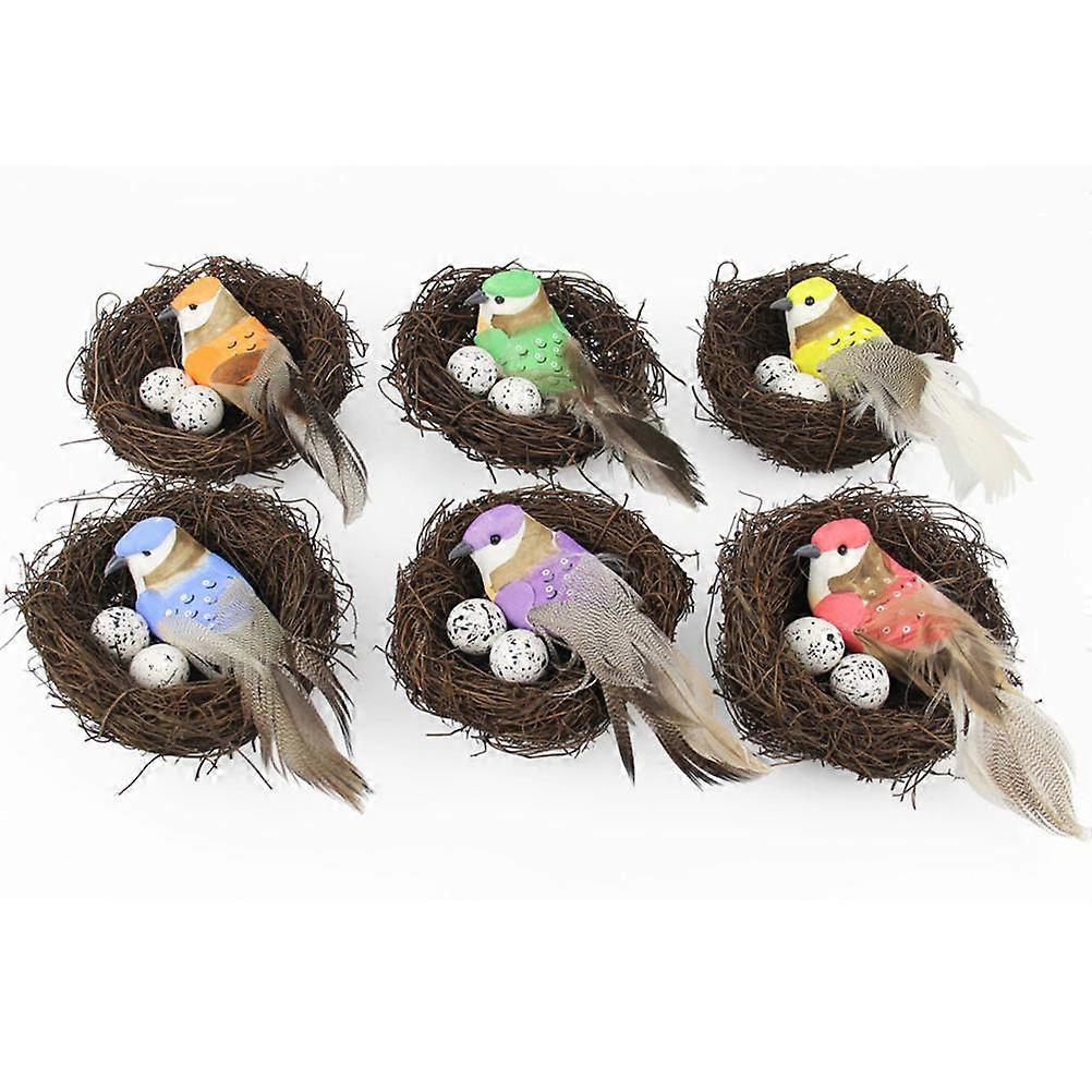 Bird Egg Decor Straw Woven for Decoration 2Pcs Easter Handmade Nest Set