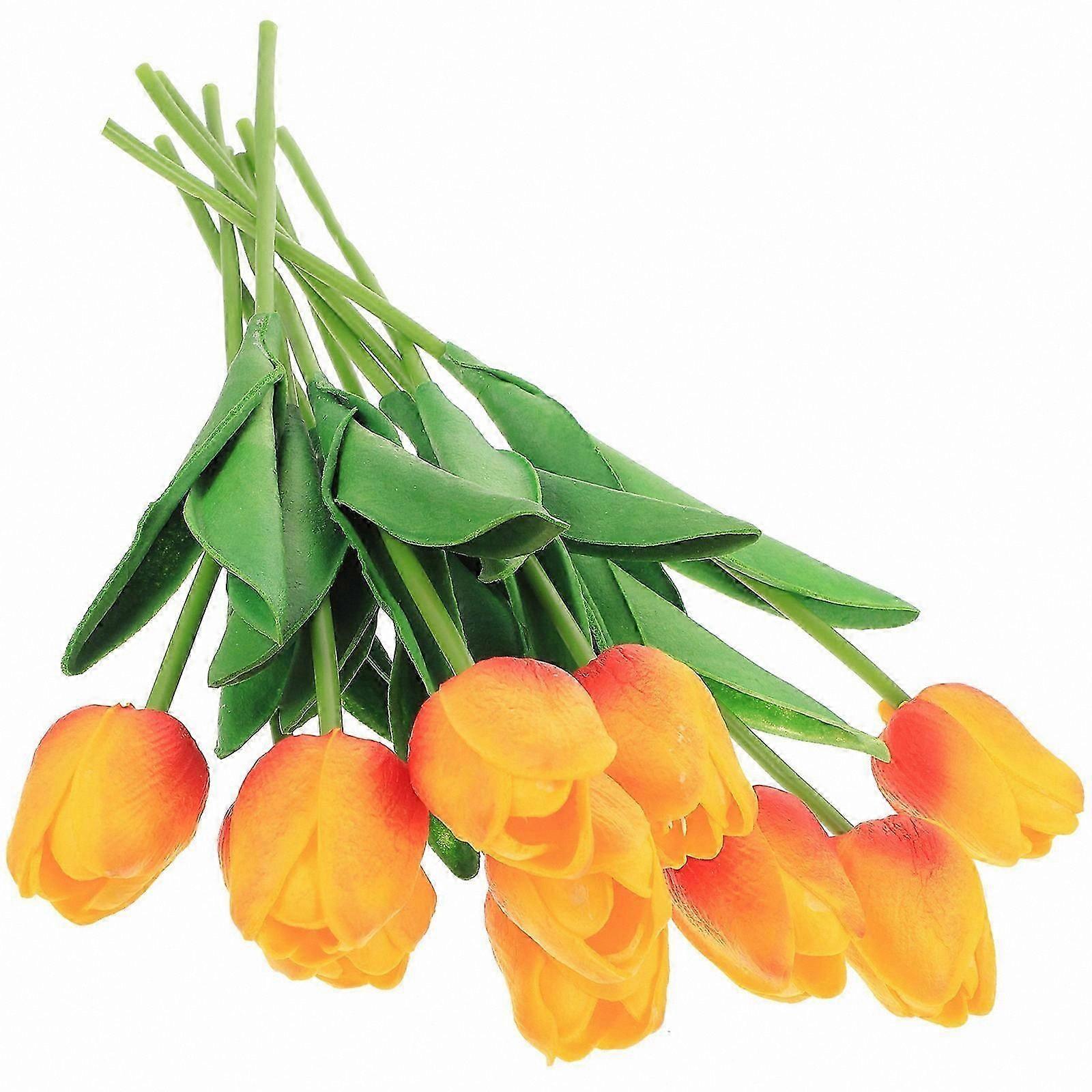 Artificial Tulips Bouquet with Realistic Touch for Home Decor, Orange, 7.5x3.5x32.5cm, Set of 10 Pieces