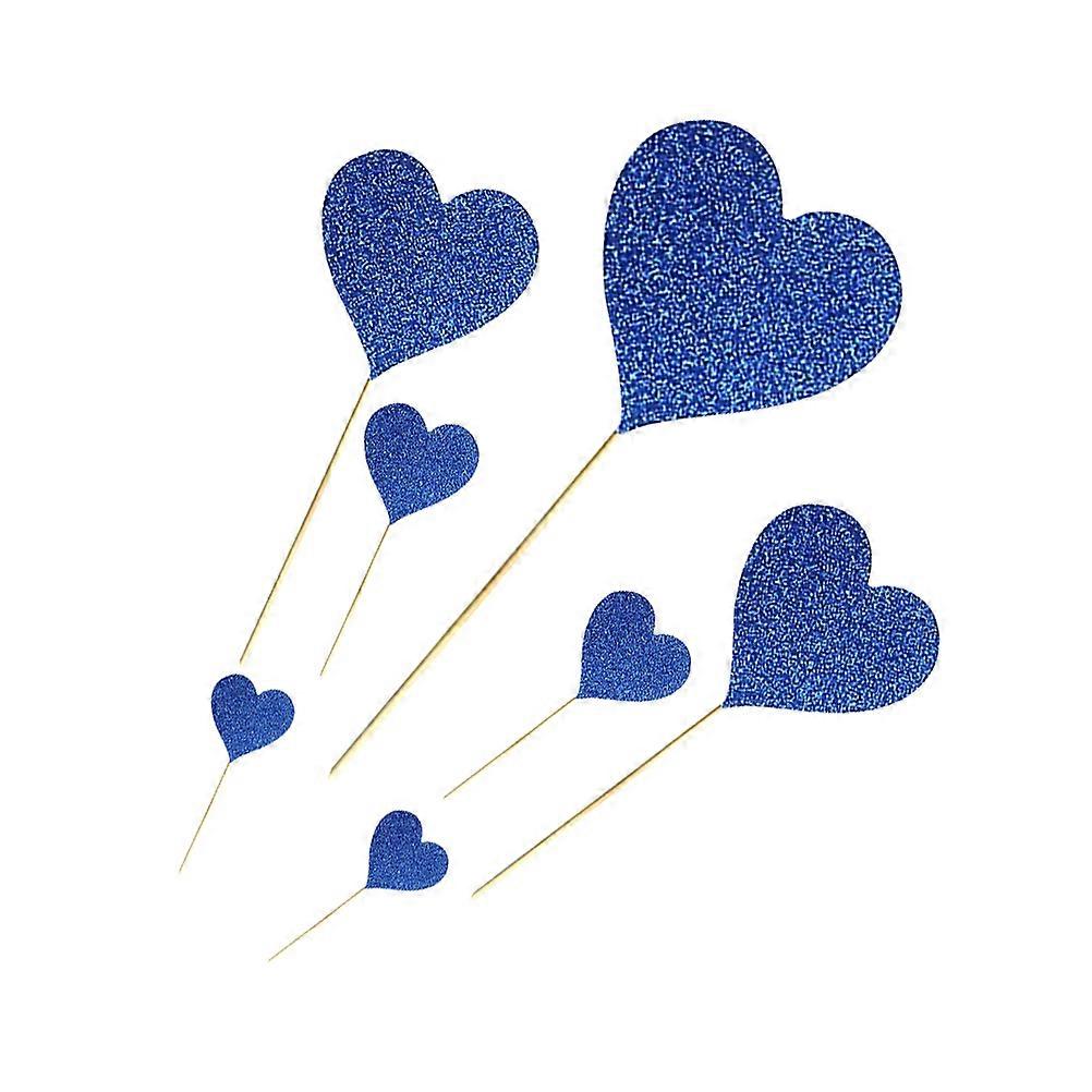 Décorations de gâteaux de mariage en forme de cœur, bleu, design élégant, 7 pièces