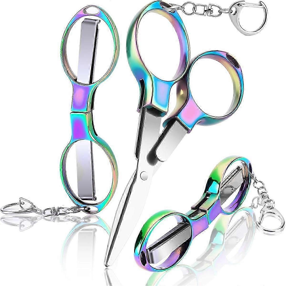 3 Pieces Folding Badge-Scissors with 3 Keychains, Safe Foldable Pocket Travel Small Scissors, Trave
