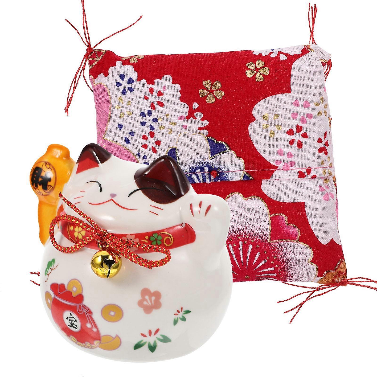 Ceramic Cat Figurine Coin Saving Decoration Good Symbol 1Pcs