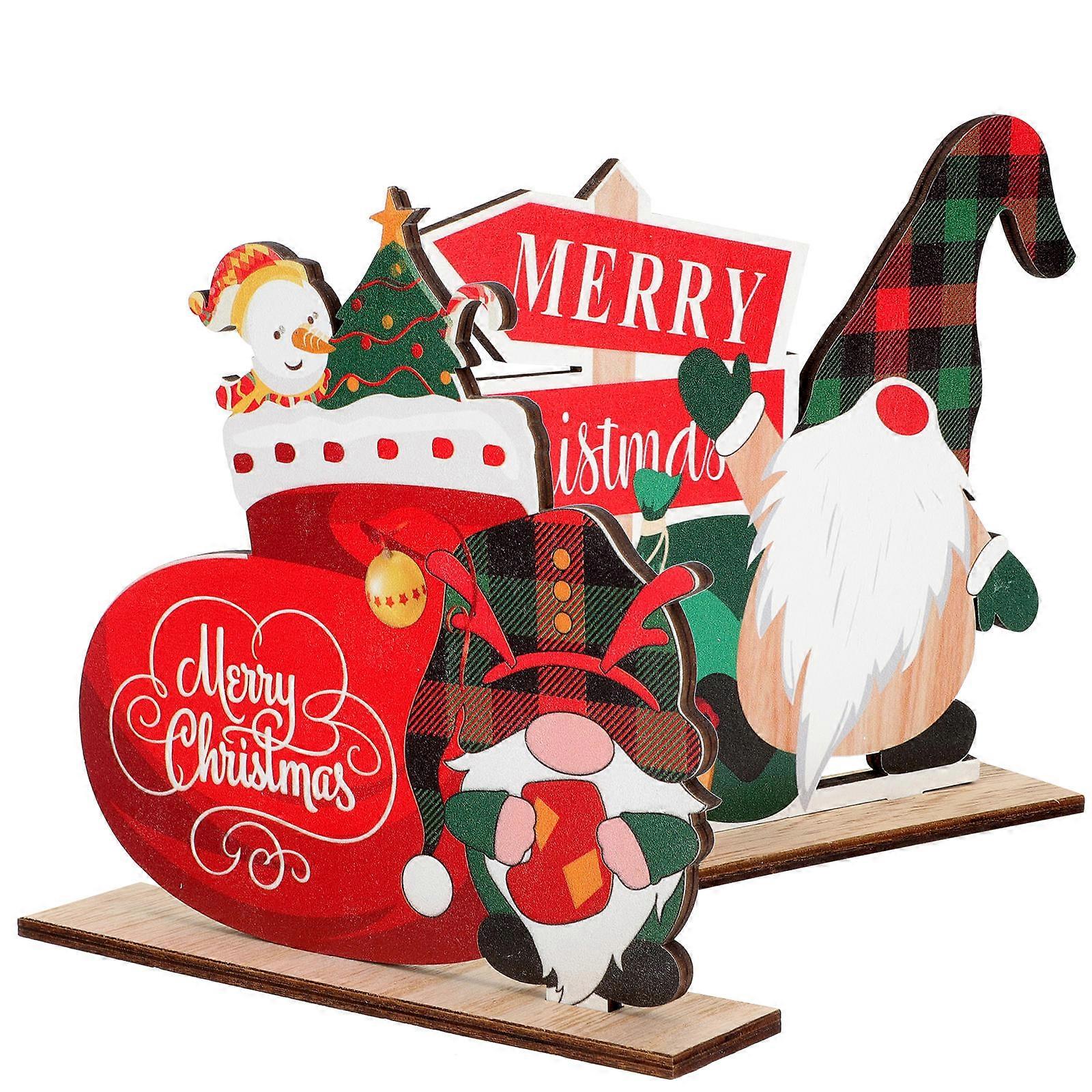 Assorted Color Xmas Wooden Tabletop Decorations for Festive Use 2Pcs