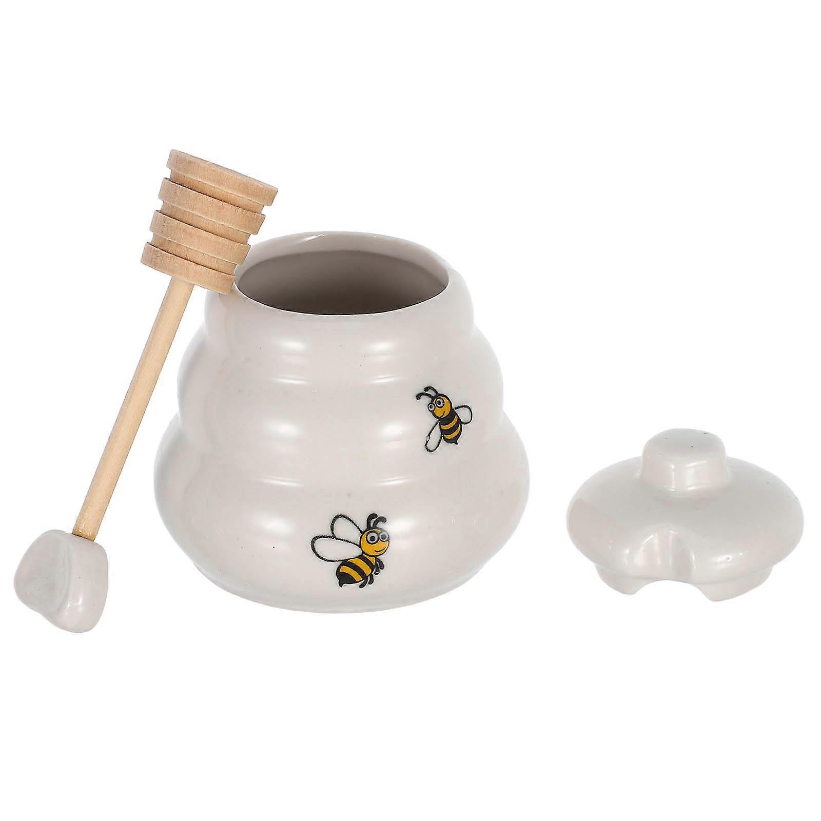 Ceramic Honey Jar with Bee Pattern for Storage Use 3Pcs with Lid