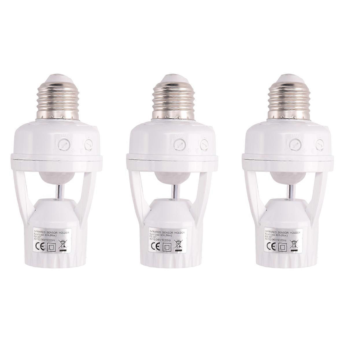 3X E27 LED 220V Screw Light Bulb Holder LED PIR Infrared Motion Sensor Lamp with Switch Socket Ident