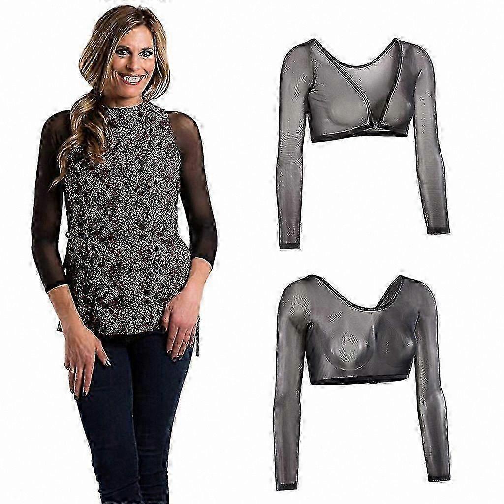 Plus Size Seamless Crop Top Blouse with Sheer Sleeves for Women