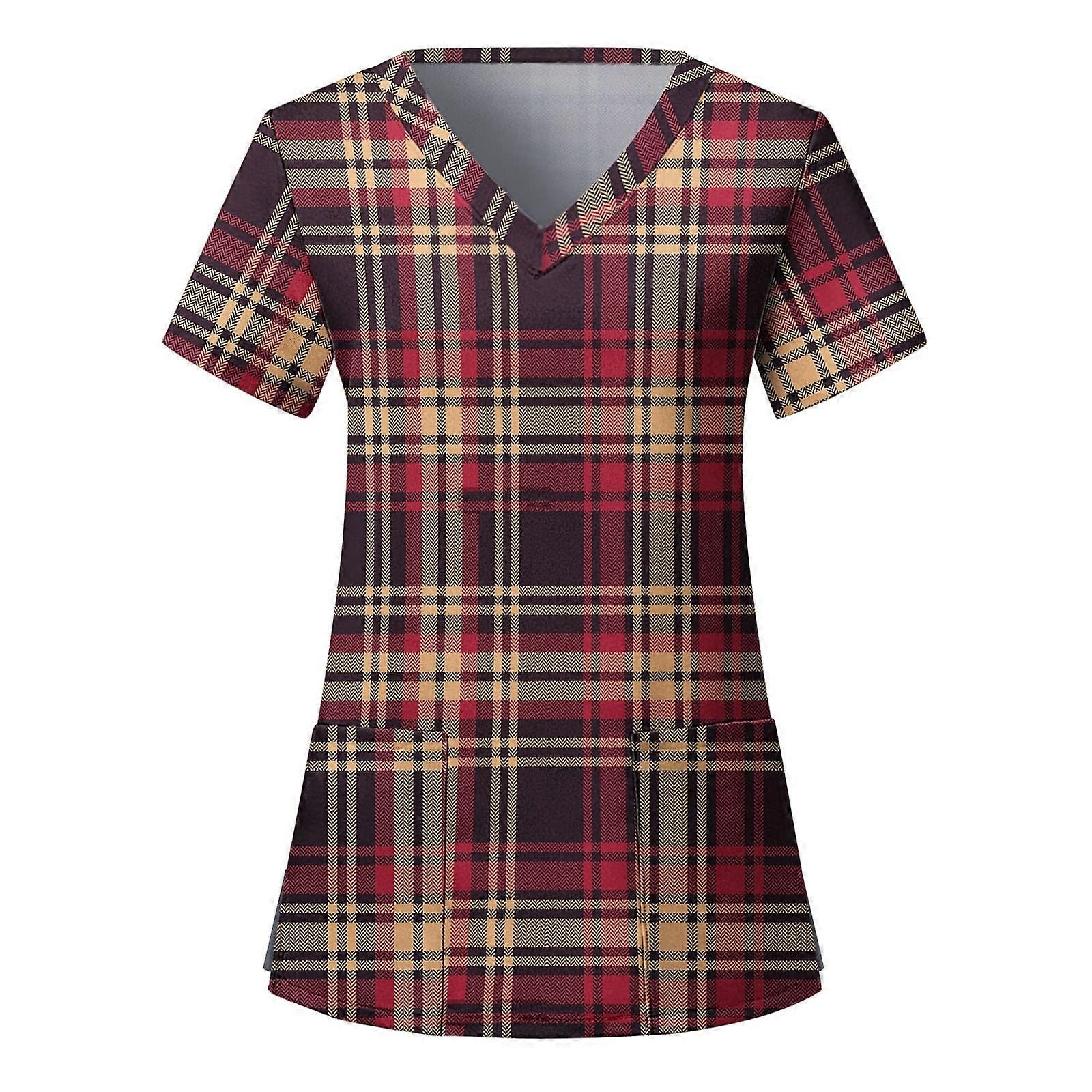 Christmas Tunics Womens Care Work Wear Uniforms VNeck Short Sleeve SlipOn Tunic With 2 Pockets Khaki Size M
