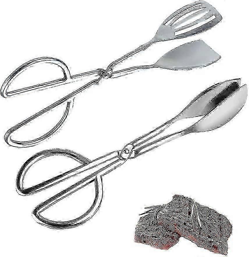 Kjøkken tang i rustfritt stål, 2 stk salat tang i rustfritt stål, salat tang, buffet tang, salat buffet tang (sølv)