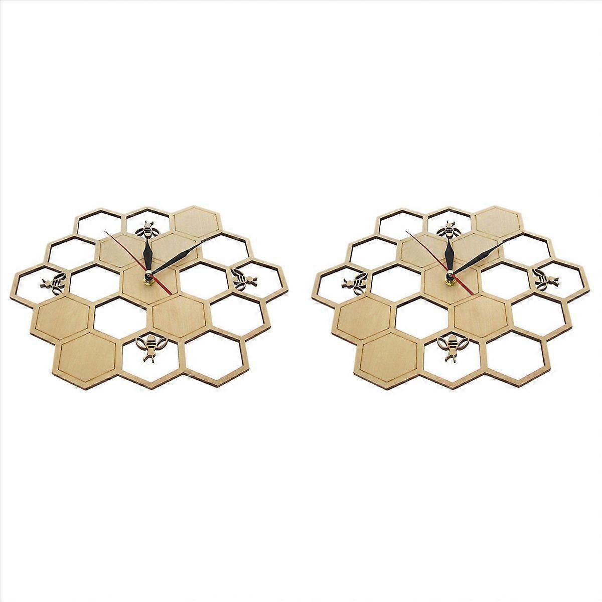 Cut Wood Clock Honey Comb Hexagon Nature Watch Wall Clock