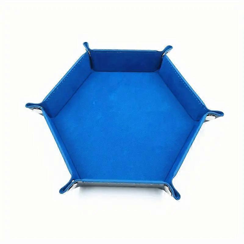 1pc PU Leather Velvet Folding Storage Tray, Hexagonal Dice Tray, Dice Holder Storage Box, Plain Storage Basket For Dice Game