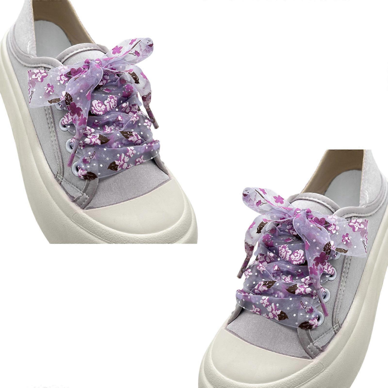 Fashionable Organza Shoe Strings With Printed Patterns Multi Purpose Use Soft Durable Substance  Purple