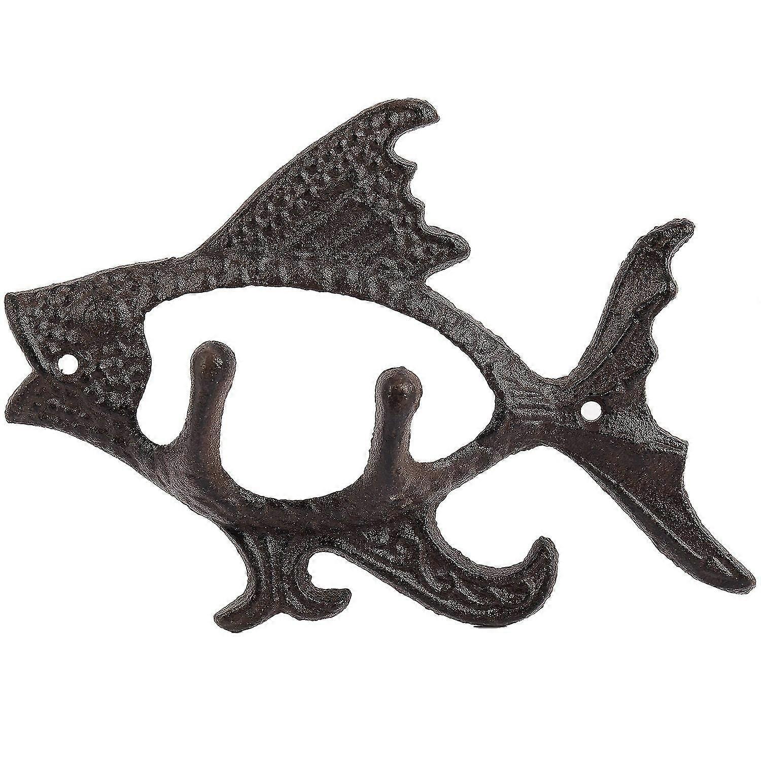 Fish With Two Hooks Ocean Series Cast Iron Wall Hook Wall Mount Towel Hanger Hook For Hat, Key, Coa