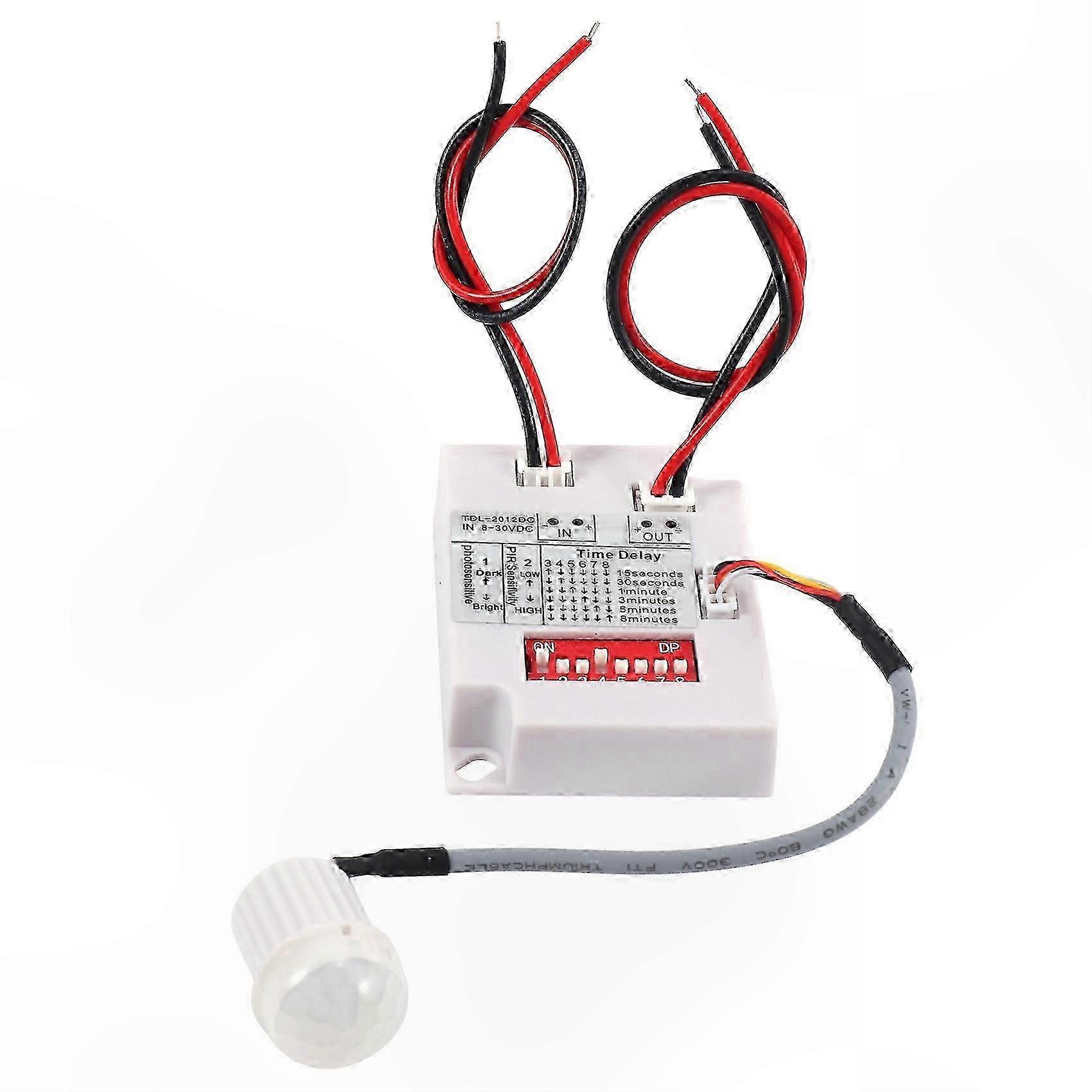 24V Motion Sensor with PIR Infrared Detection for LED Lighting Control Timer Relay Switch
