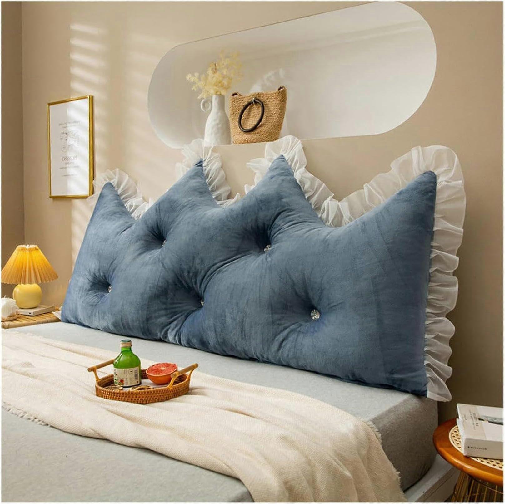 Wedge Headboard Back Pillow For Bed Backrest, Crystal Velvet Queen Size, Bedside Cushion