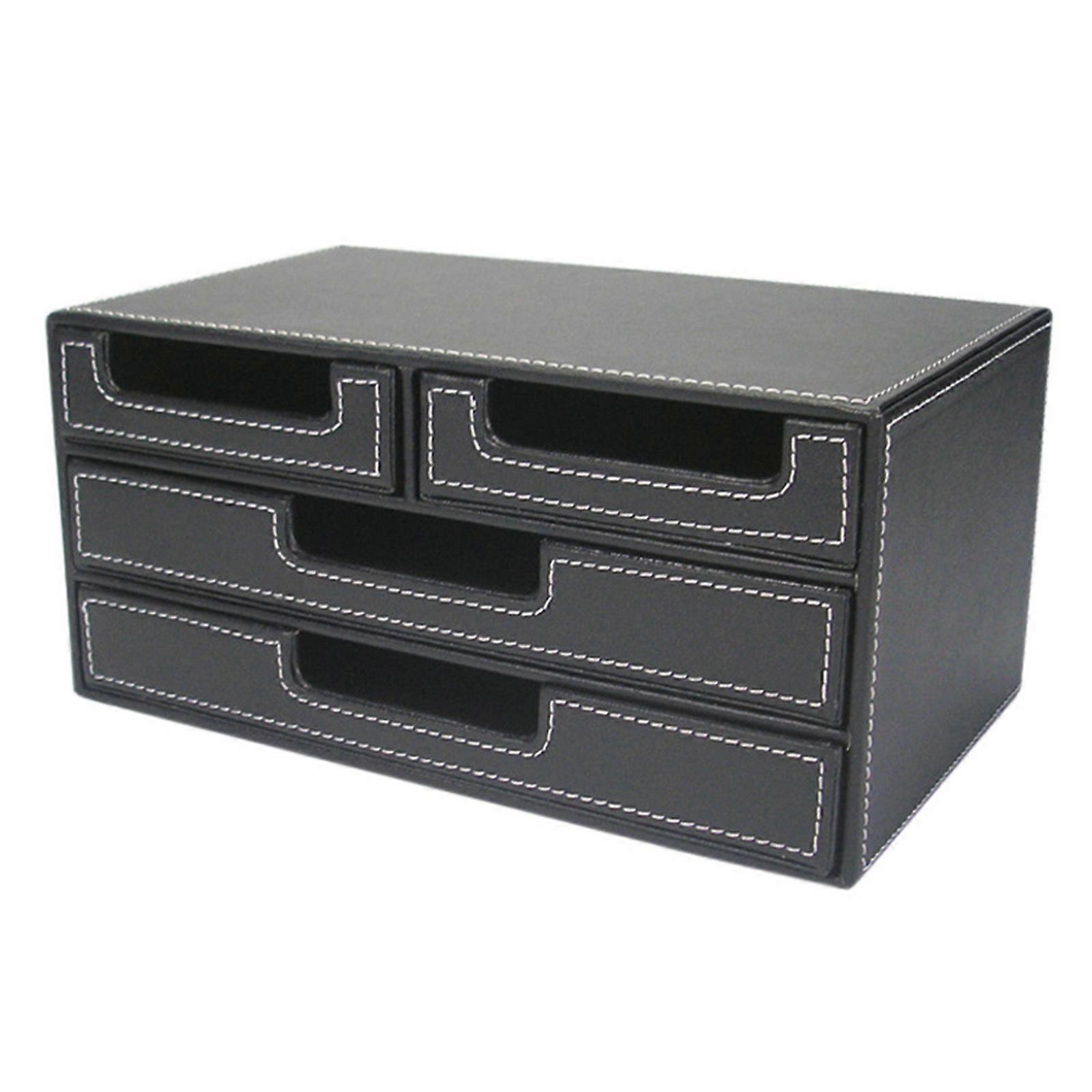 Space Saving Office Organizer PU Leather Desk Organizer with 4 Drawers Stationery Storage Box Secure File Storage Multicolor