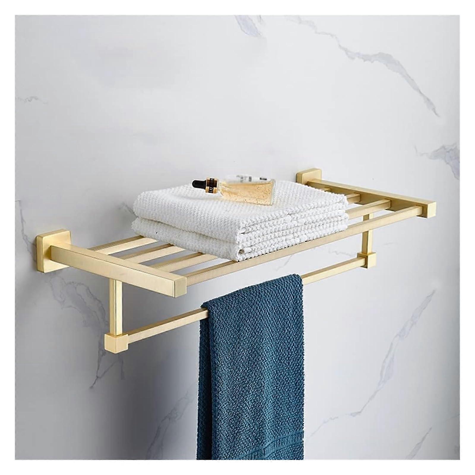 Brass Towel Rack and Holder Set with Shelf, Copper Bathroom Rail, Toilet Brush and Storage
