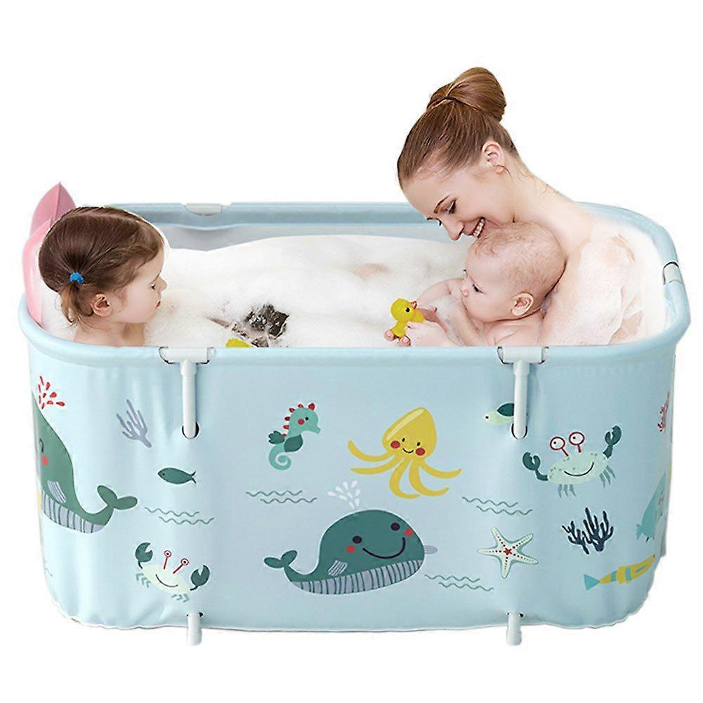 Large Portable Folding Bathtub with Cushion,Sky Blue