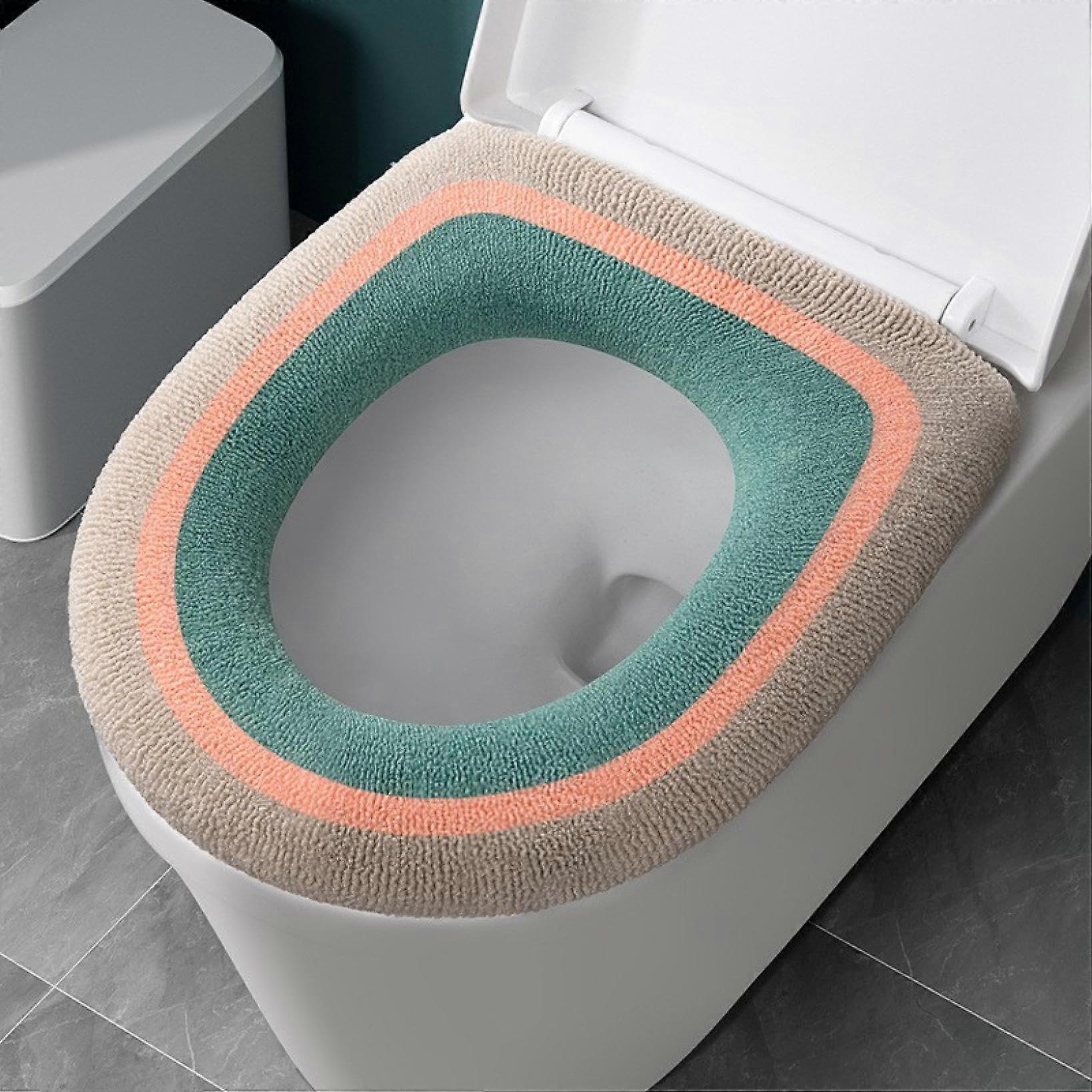 Toilet Seat Cover Cushion with Soft Stretchable Fabric, Warm and Comfortable for Home Use, ThreeColor Design (MulticolorA)