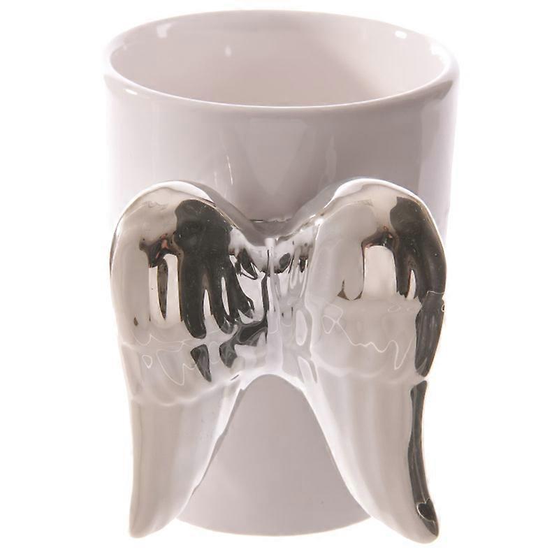 Shaped Handle Ceramic Mug - Silver Angel Wings 1 Pack
