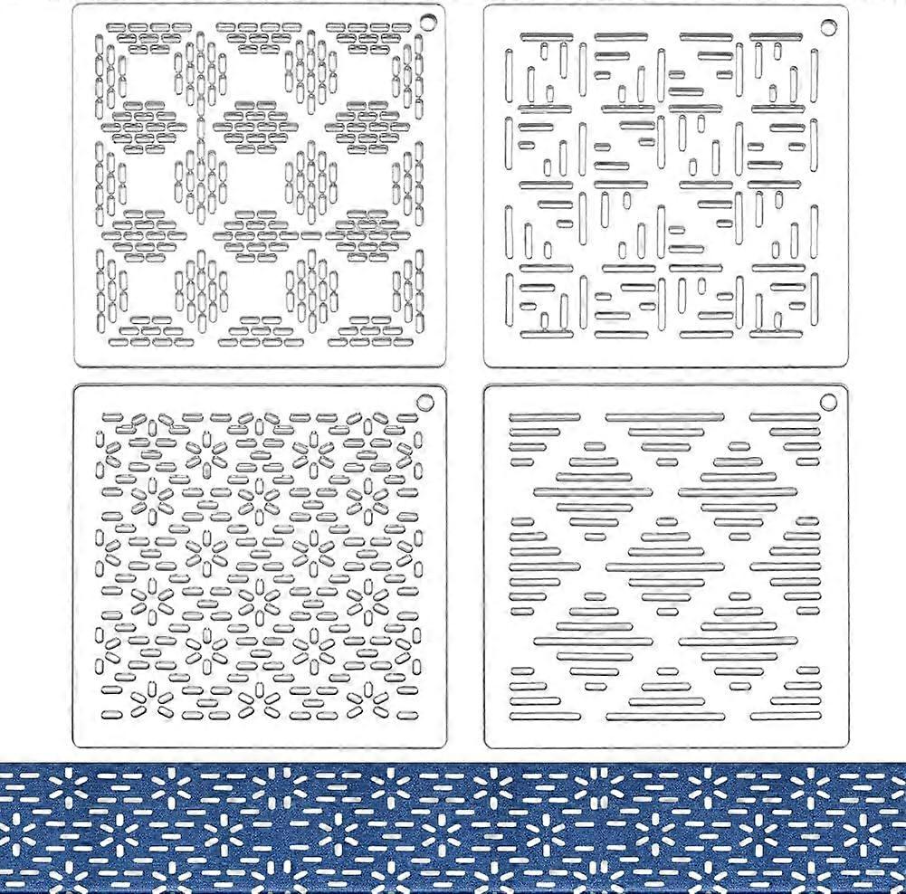 4Pcs Acrylic Sashiko Stencil Line Grid Square Embroidery Tool Drawing Line Template for Hand Quilting and Embroidery 3mm Thick