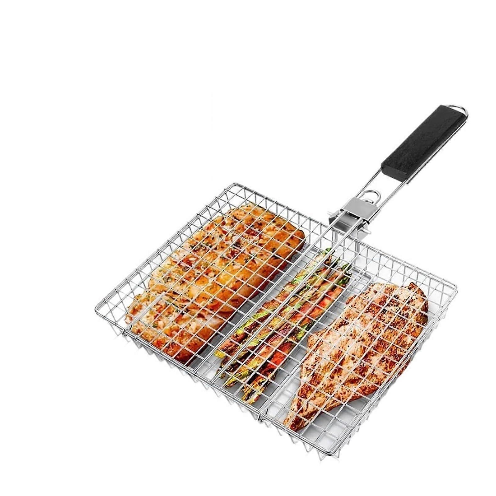 Stainless Steel BBQ Grill Basket with Folding Handle Non Stick Mesh for Meat Vegetables Picnic Ref: 4844