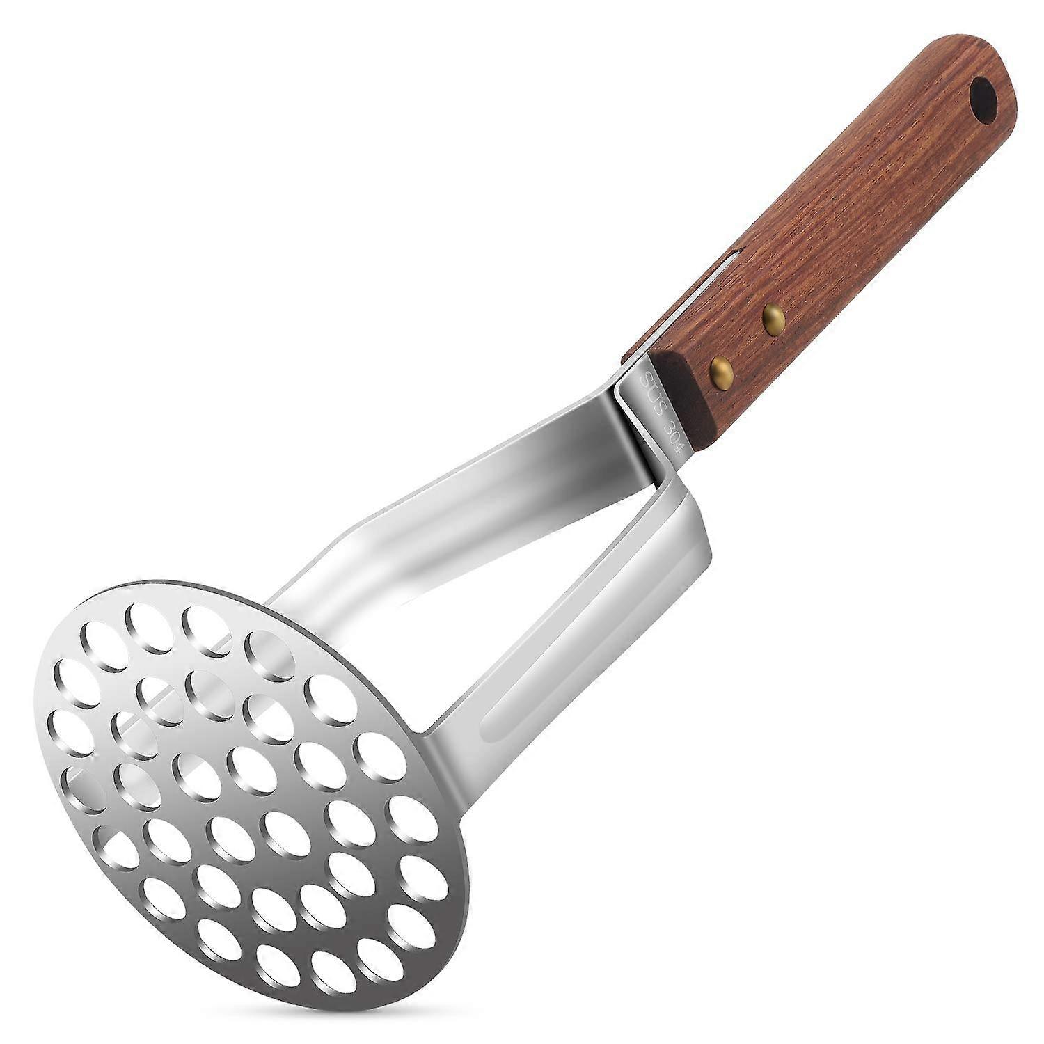 Stainless Steel Potato Masher with Ergonomic AntiSlip Wood Handle for Smooth Mash Output